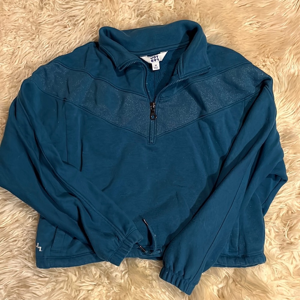 Joy Lab Medium Teal cropped half-zip pullover